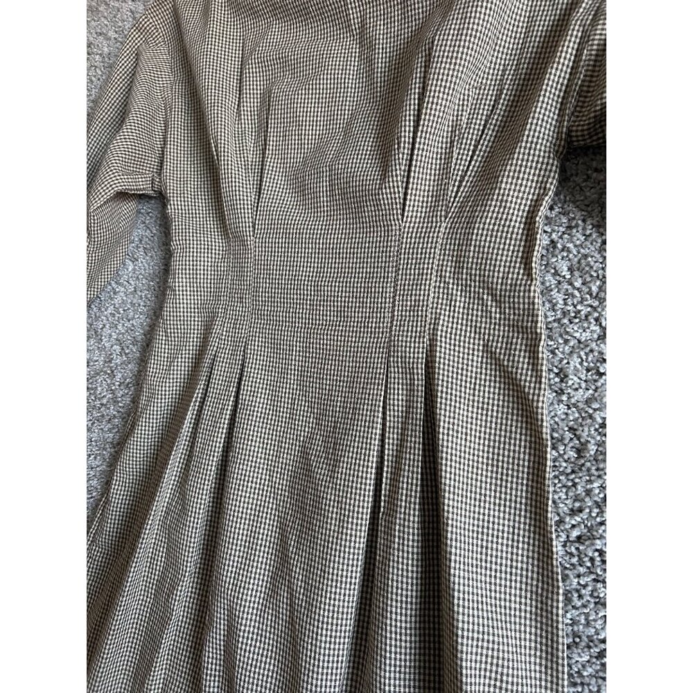 St. Agni Womens Sz Medium Linen Midi Forme Dress Brown Checkered Cotton - Picture 5 of 14